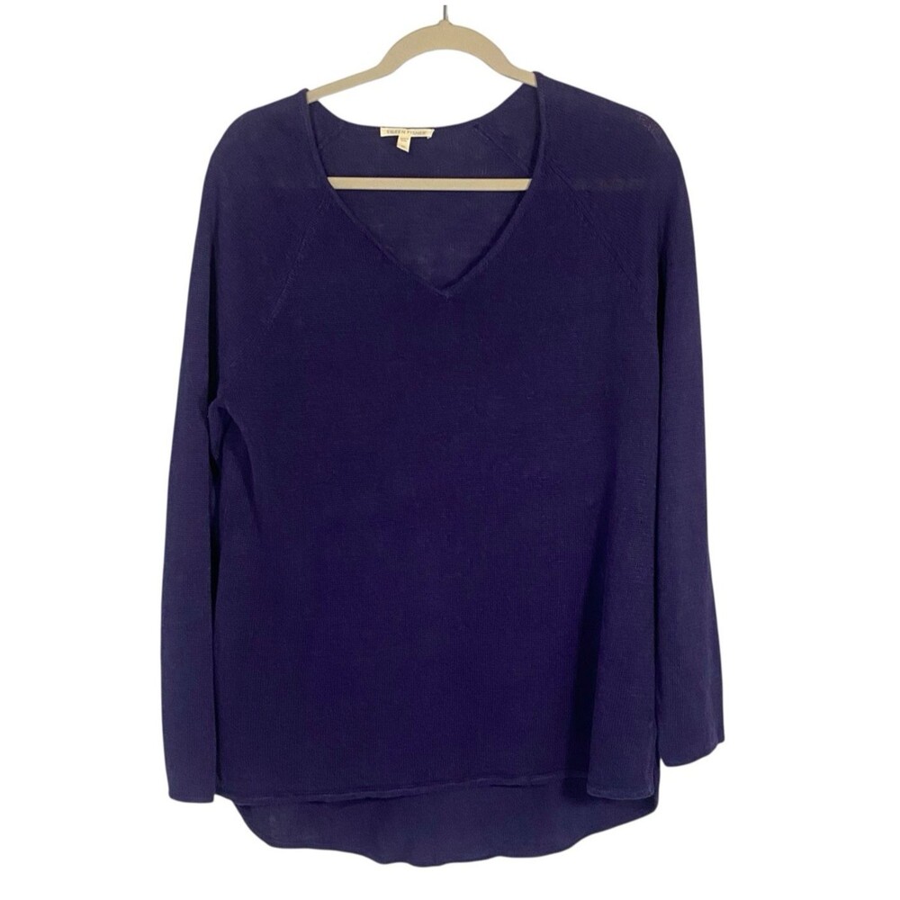 Eileen Fisher Linen Top Long Sleeve Purple Blue Semi-Sheer Size Medium